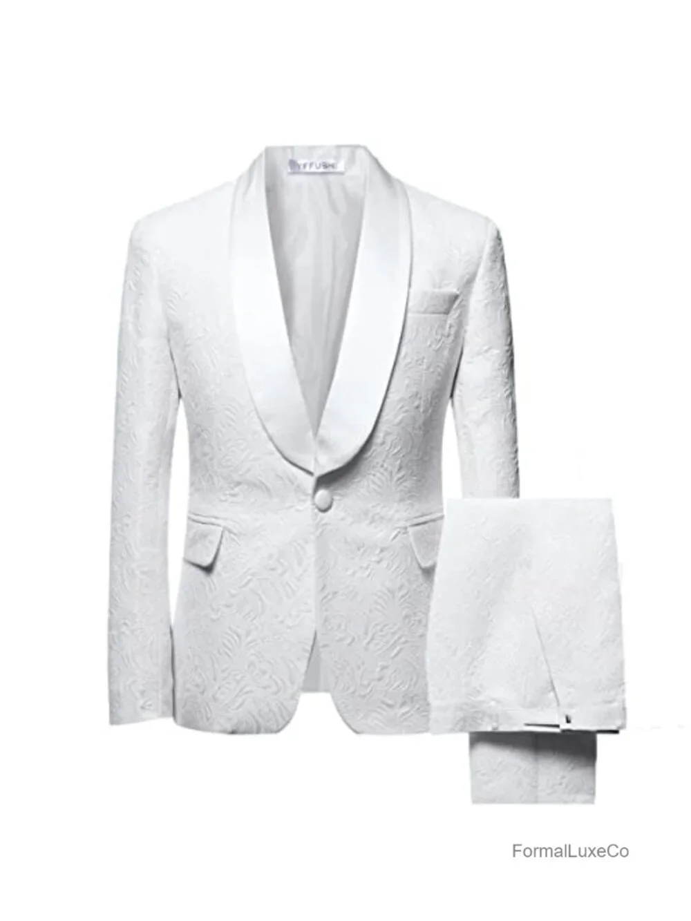 Men's 2-Piece Jacquard Suit Tuxedo 1 Button Shawl Collar Slim Fit